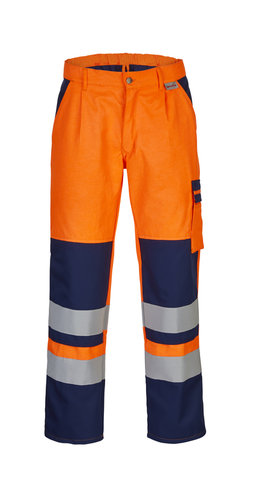 Warnschutz Bundhose, leuchtorange-marine, Kl. 2, Größe 114