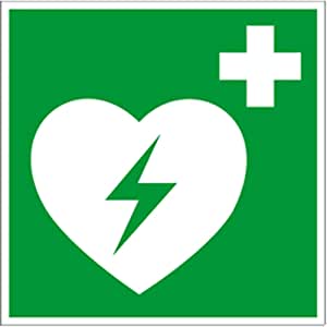 Rettungszeichen Defibrillator, Kunststoff, langnachleuchtend, 20 x 20 cm