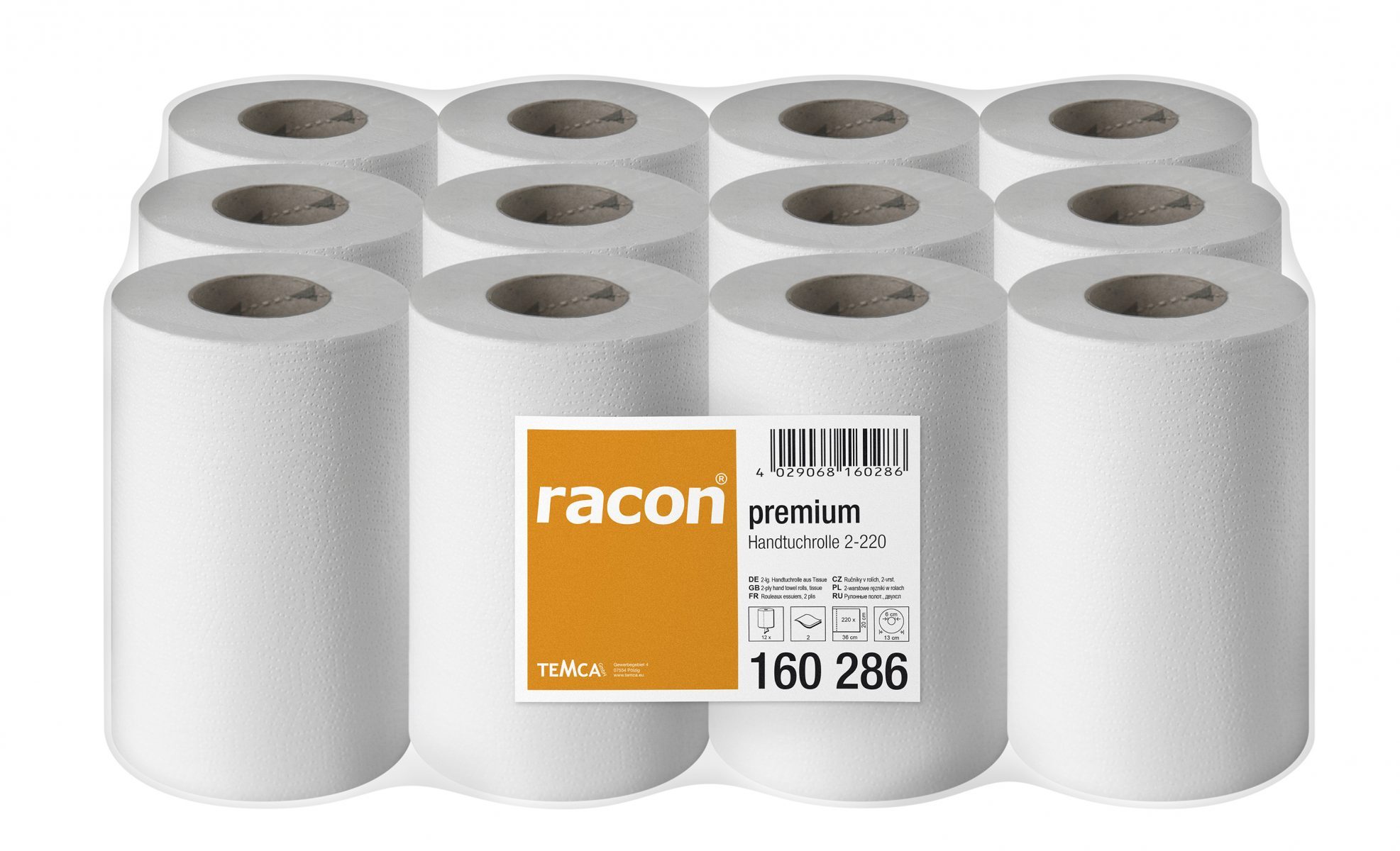 Handtuchrollen Racon Premium, weiß, 2-lagig, 12 Rollen