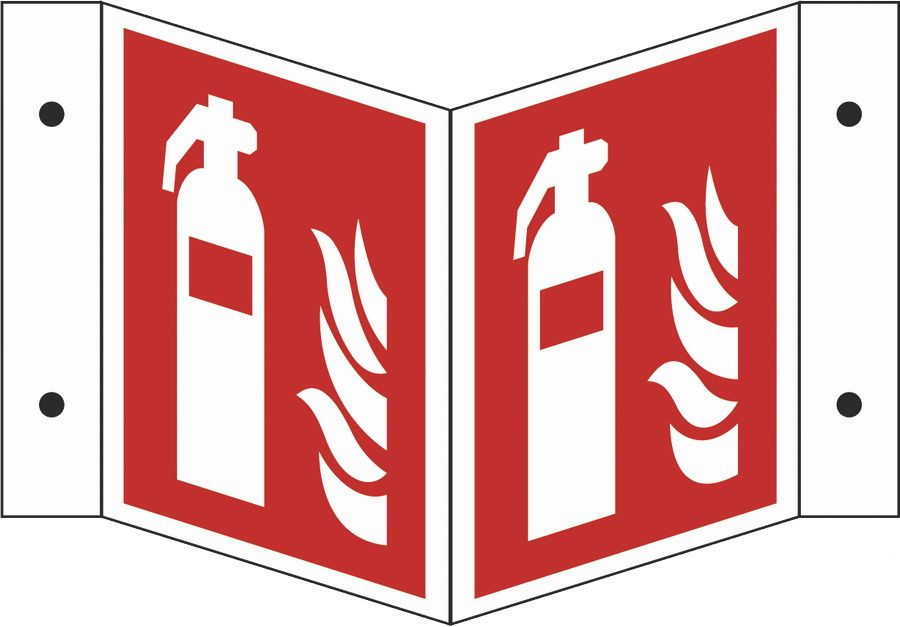 Brandschutzzeichen Winkelschild Feuerlöscher, Aluminium nachleuchtend, 20x20 cm
